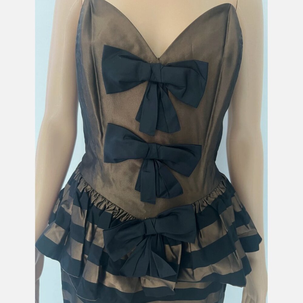 Vintage ISABELLE ALLARD chocolate dress with bows, size 40 🎀✨ - Picture 8 of 14